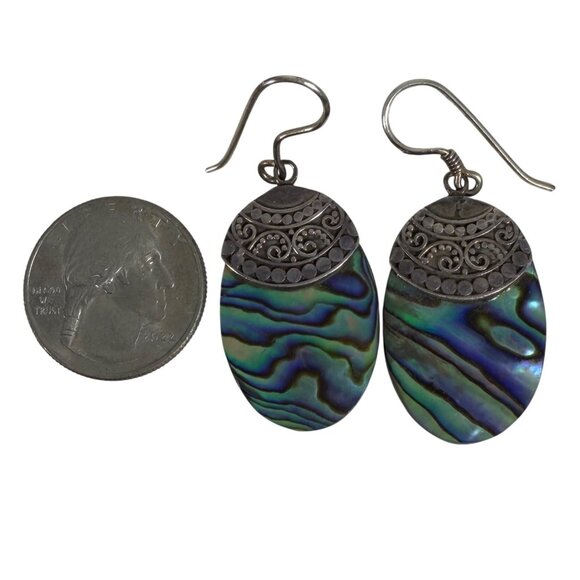 Bali Design Abalone Shell Dangle Earrings Sterling Silver 925 Oval - Picture 4 of 6
